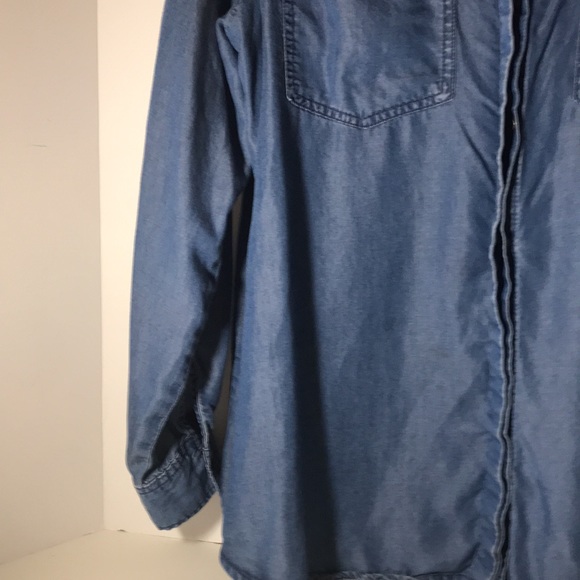 Terre Bleue top size Large button down long tab sleeves blue fisherman western - Picture 5 of 12